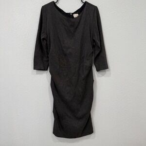 Nicole Miller Studio Women's Charcoal Grey Ruched 3/4 Sleeve Midi Dress Size L‎
